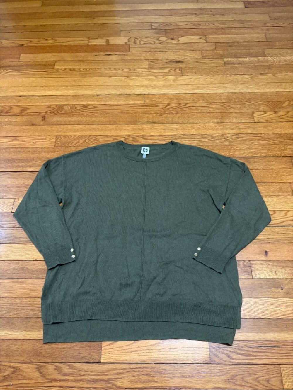 Anne Klein Womens Sweater Size XL Green Oversized Boxy Relaxed Stretch Cotton